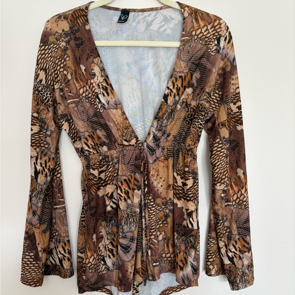 Windsor Multicolor Animal Print romper XS y2k stretch bell sleeves